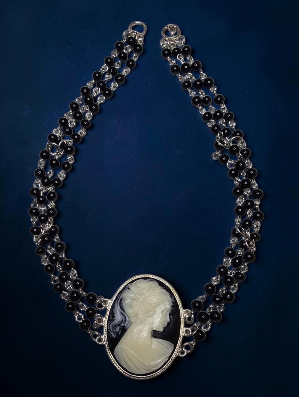 Vintage MNSN925 Black Cameo Choker Necklace